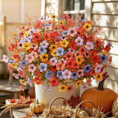 SHareconn 24Pcs Artificial Fall Flowers UV Resistant Fake Mums for Outdoors - Image 4