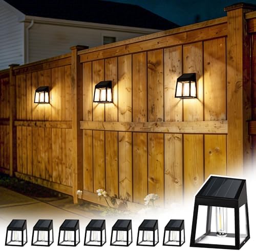 GIGALUMI Solar Fence Lights, 8 Pack Fence Outdoor Waterproof Lights Solar Powered, Warm White Yard Decorations for Garden, Post, Front Door, Backyard, Porch, Deck by GIGALUMI