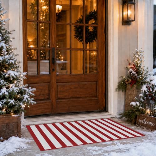 2' x 4'3" Red White Striped Christmas Doormat Crystal Velvet Rug - Image 3