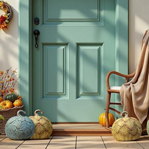 DiliComing Fall Decorations for Home Fake Pumpkin - 6.5 Inch Artificial Pumpkin Halloween Decor, Decorative Resin Leaf Pumpkin Table Accent for Halloween, Fall Harvest and Thanksgiving - Image 2