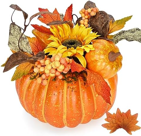 Fall Decor, Fall Centerpieces for Tables, 2PCS Fake Pumpkin Decorations, Artificial Pumpkins for Decorating, Faux Fall Decorations for Home Table Thanksgiving Halloween Indoor Outdoor Porch Bathroom - Image 6