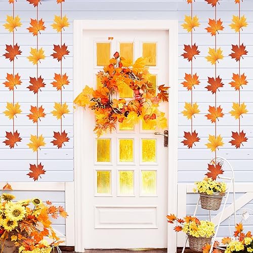 Ceenna 8 Pcs Fall Hanging Decoration Maple Leaf Hanging Garlands for Autumn - Image 4