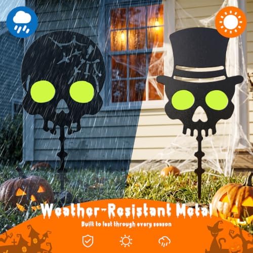 KODIBO Halloween Decorations Outdoor 3-Pack Metal Skull Garden Stakes - Image 5