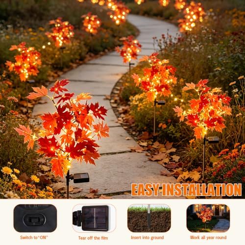 Fall Solar Lights Outdoor Decorative,Maple Leaf Stakes Lights, 2Pack - Image 6