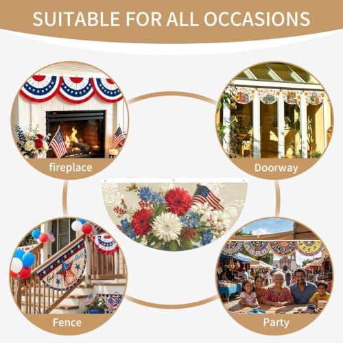 Usa Flag Flower Semicircular Hanging Decorative Bunting Flag 2pcs - Image 7