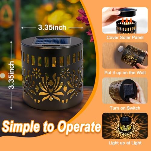 4 Pack Solar Fence Lights, Metal Flower Pattern Solar Powered Wall Lights - Image 2