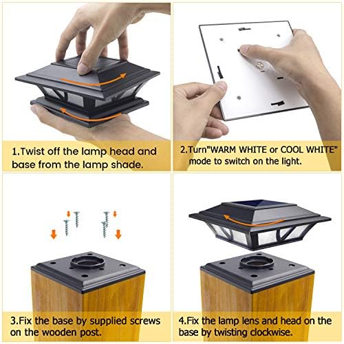SIEDiNLAR Solar Post Lights Outdoor 2 Modes LED, 1 Pack Black (Warm/White) - Image 5