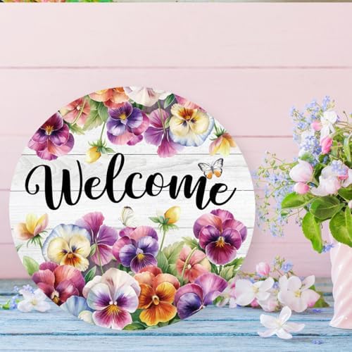 Welcome Spring Sign for Front Door, Spring Viola Tricolor Wooden Sign front Porch Decor, Seasonal Floral Wooden Hanging Decor for Home Outdoor Indoor - Image 6