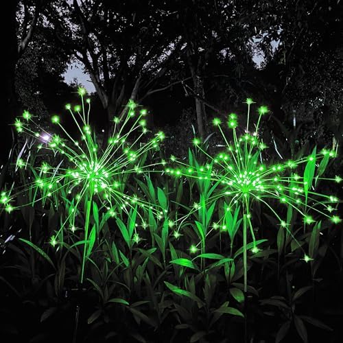 JJGoo Solar Firework Lights, 2 Pack 150 LEDs 2 Lighting Modes Solar Lights Outdoor Waterproof for Garden Patio Walkway Pathway Party Wedding Christmas Decorative - Green - Image 7
