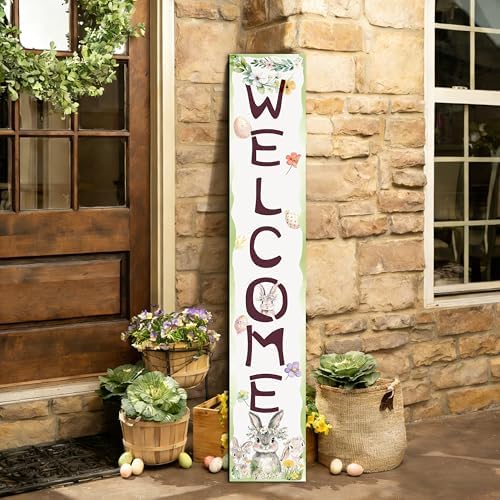 Easter Porch Sign 47" Rabbit Front Door Wooden Welcome Signs Indoor Outdoor Holiday Hanging Decoration For Home Yard Farmhouse Party Decor - Image 2