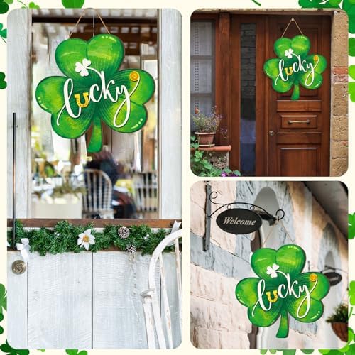 Boao St. Patrick's Day Shamrock Door Hanger Welcome Wooden Hanging Sign - Image 4