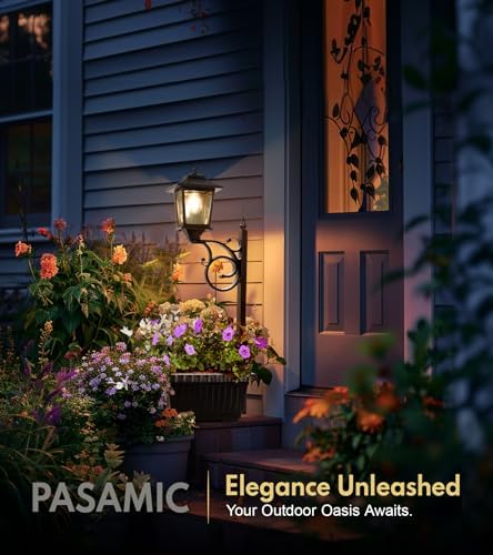 PASAMIC Solar Lamp Post with Planter, 2 in 1 Outdoor Solar Planter Light, Waterproof Decorative Solar Lamp Post Light, Wall Mount or Freestanding for Front Porch, Patio & Garden, Warm White - Image 4