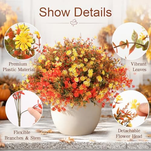24 Bundles Artificial Fall Flowers for Outdoors Decor, Fake Mums Plants - Image 3
