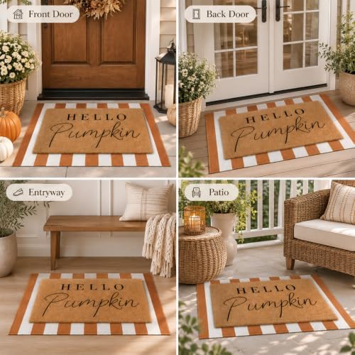 Tinideya 2 Pcs Hello Pumpkin Layered Doormat Set, White Orange - Image 4