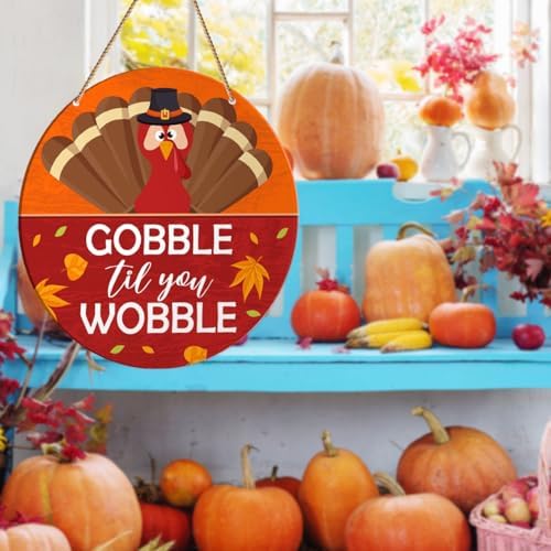 Thanksgiving Wall Decor Sign, Thanksgiving Turkey Decorations for Home Kitchen Dining Room Rustic Fall Autumn Hanging Sign Wall Decor, Gobble Til You Wobble - Image 5