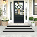 KOZYFLY 3'x5' Striped Area Rug, Black and White Woven Cotton Outdoor Rug by KOZYFLY