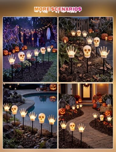 6Pack Halloween Pathway String Lights, 13Ft LED Skull Outdoor Stake Lights - Image 7