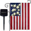 American Flag USA Yard Garden Flag with Lights- Solar LED Burlap US Flag 4th of July All Season Garden Flag 12 x 18 Double Sided for Patio Lawn Outside Outdoor Decorative Farmhouse by WDGG