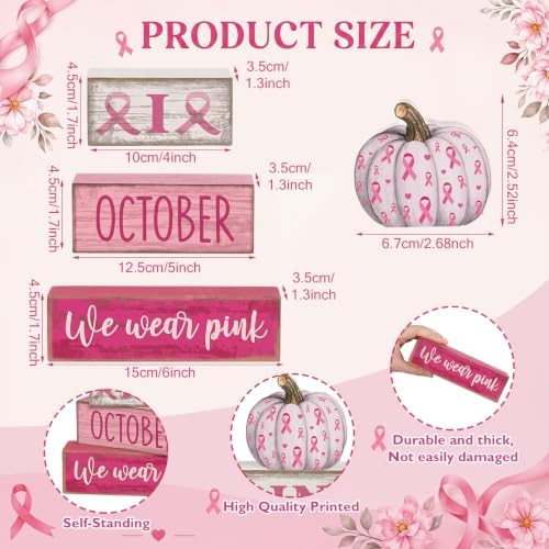Lineshading 3 Pcs Breast Cancer Awareness Table Decor, Pink Ribbon Pumpkin - Image 3