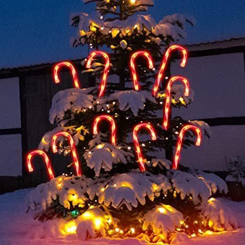 LAMPHOME 20Pack 12" Christmas Candy Cane Pathway Markers, Xmas Pathway Lights Outdoor with 200 Lights for Walkway Garden Lawn Holiday Decorations - Image 4