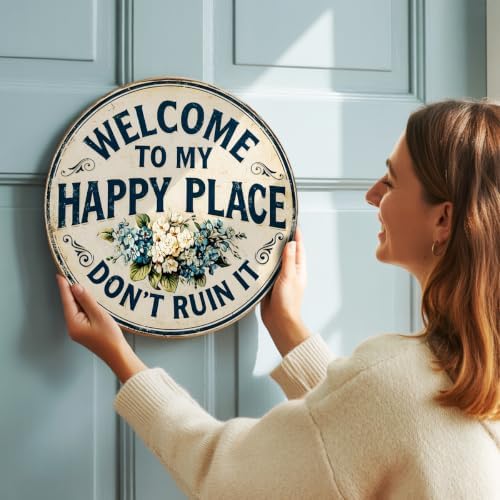 Welcome To My Happy Place Wooden Hanging Sign for House Front Door, Rustic Welcome Sign for Porch Garden Patio Farmhouse - Image 2