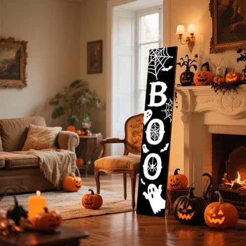 Halloween Welcome Sign for Front Porch, Boo Porch Sign for Front Door Decorations, Farmhouse Hanging Wall Sign for Halloween Outside Yard Wall Decorations 47.2" H (Black) - Image 6