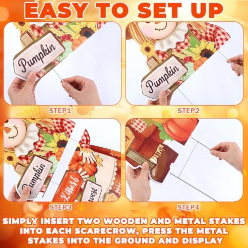 Geetery 4 Pcs Fall Outdoor Decorations Scarecrow Yard Stakes - Image 3