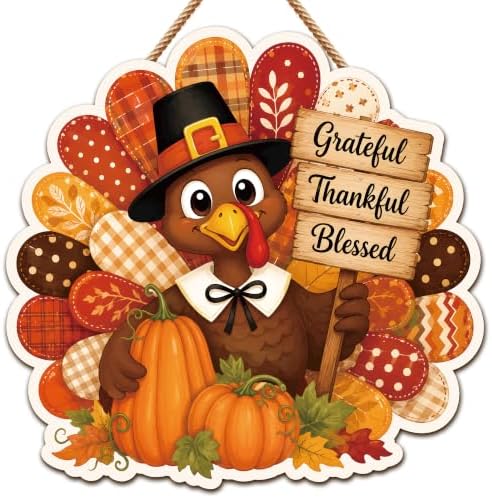 Thanksgiving Decorations - Hanging Wooden Sign for Front Door by OHOME