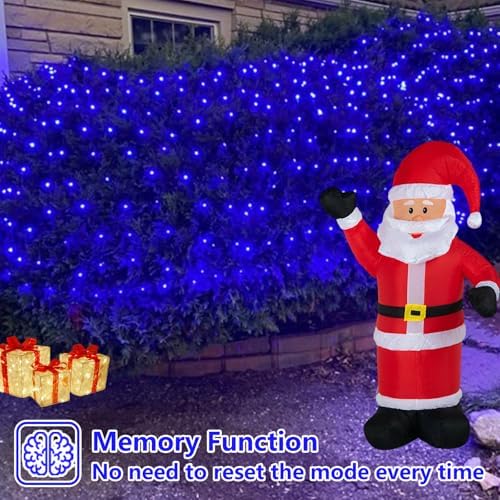 YEGUO Net Lights Outdoor Mesh Lights, 12ft x 5ft 360 LED Blue Bush Lights Outdoor Waterproof for Pool, 8 Modes Connectable Clear Wire Christmas Light Plug in - Image 6