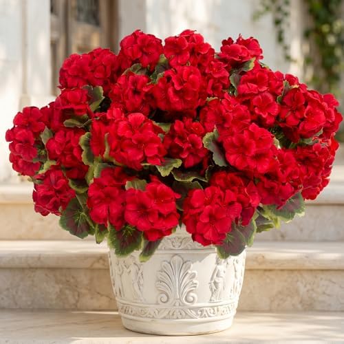 lovemoon 16 Pcs Artificial Geranium Plant Realistic Silk Flowers for Outside UV Resistant Faux Geraniums Flowers for Indoor Outdoor Home Garden Office Decoration (16, Red) - Image 7