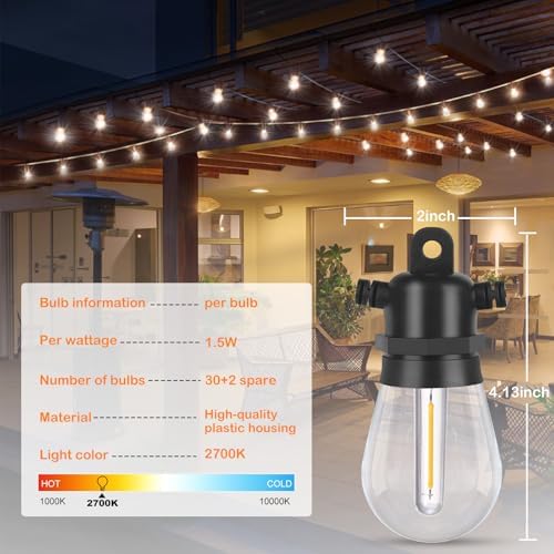 DGE Outdoor Long LED String Lights 96FT Patio String Light Shatterproof & Waterproof IP65, 18 AWG UL Listed Wire Bright String Light for Patio, Backyard, Gazebo, Porch, Wedding Party - Image 6