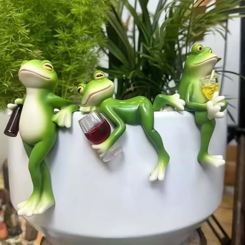 3 PCS Tipsy Frog Statues Pot Hugger Decorations for Plant, Miniature Frog Garden Decor Outdoor Women Gifts Frog Figurines Plant Hangers Decor for Flower,Yard,Lawn Ornament by Suqorinp