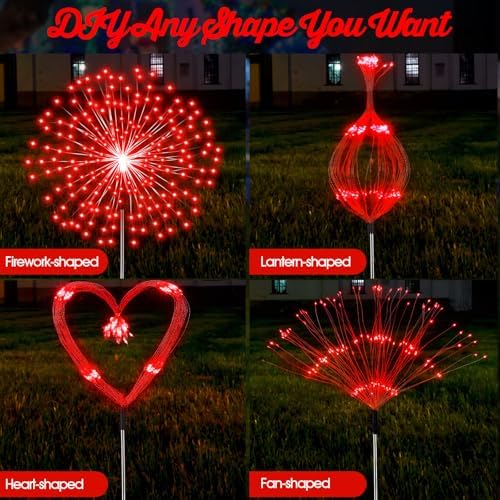 Tujoe 4 Pack Halloween Outdoor Decoration Solar Firework Lights,Red - Image 4