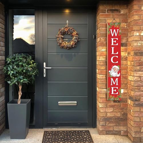 Christmas Wooden Porch Sign 47" Santa Claus Large Welcome Porch Sign for Home Front Door Yard Party Decor(Red) - Image 7