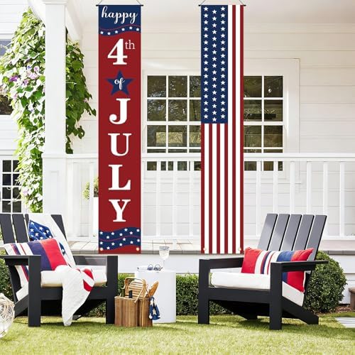 4th of July Decorations Banner Set of 2, 12" x 71" Patriotic American Flag Banners Decor for Home Office School Yard Lawn Porch Front Door, Fourth of July Memorial Day 250th Anniversary Hanging Decoration Indoor Outdoor - Image 4