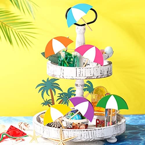 Jetec 6 Pcs Summer Umbrella Decorations Wooden Tiered Tray Sun Shade - Image 2