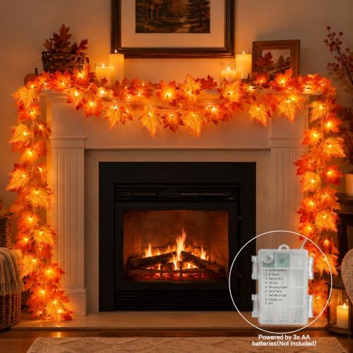 Fall Maple Leaf String Lights, 14.7 ft, 30 LED, Battery-Powered - Image 2
