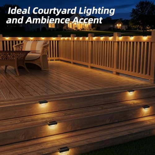 VOLISUN 8 Pack Solar Deck Lights Outdoor, Warm White LED Solar Step Lights for Outside, Waterproof Fence Light for Patio, Deck, Stairs, Yard, Pool and Porch (Black) - Image 6