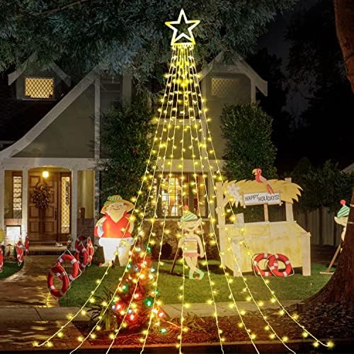 Outdoor Christmas Decorations Star String Lights, 320 LED 11.5 ft Waterfall Tree Lights with 8 Lighting Modes Christmas Star Lights for Indoor Outdoor Yard Home Festival Party Xmas New Year Decor by MINIAO