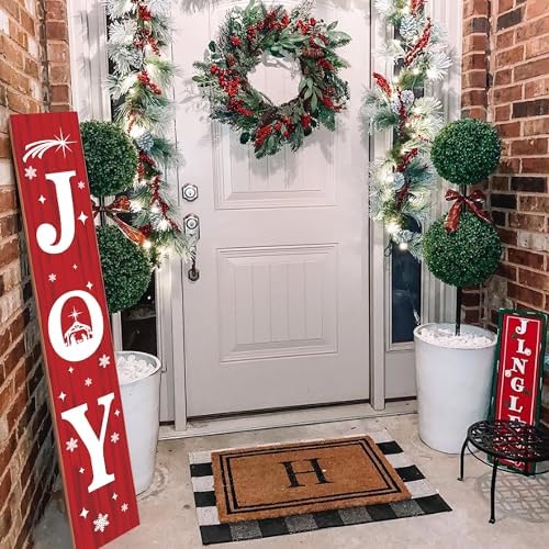 Christmas Porch Sign JOY 47" Winter Large Welcome Porch Sign Xmas Decor for Home Front Door Farm Yard Party Decor (Red) - Image 5