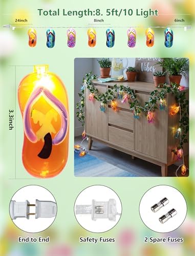8.5FT Flip Flop String Lights 10 LED Colorful Slipper Lights – Tropical Beach Party Decorations, Waterproof Connectable Outdoor Plug in Fairy Lights for Patio Camping Luau Holiday Decor, UL Listed - Image 2