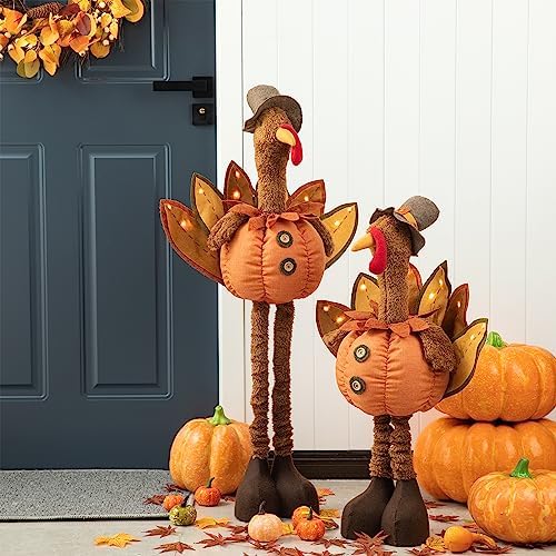 Glitzhome Thanksgiving Porch Decor Handmade Fabric Turkey with Telescoping Legs for Autumn Fall Thanksgiving, Orange by Glitzhome