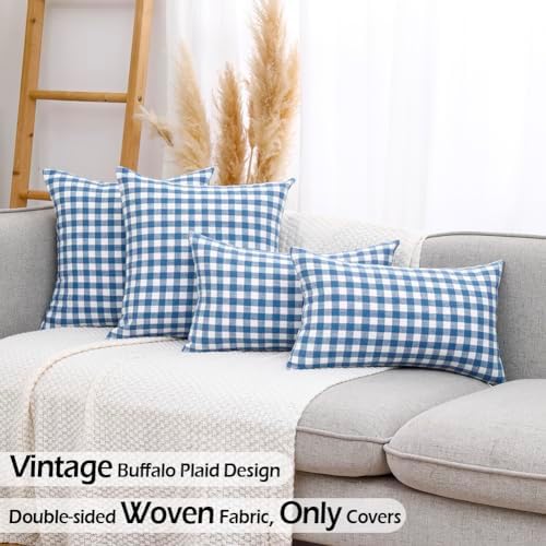 Coastal Decor Light Blue Outdoor Gingham Plaid Throw Pillow Covers 18x18 - Image 3