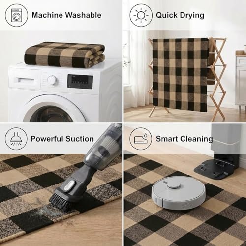 MUBIN Fall Decor Cotton Buffalo Plaid Rug, 4' x 6' Coffee Black Outdoor Rug Decorative Mat, Washable Large Doormat Hand-Woven Foldable Area Rug for Outdoor Patio Indoor Living Room Dining Room Kitchen - Image 6