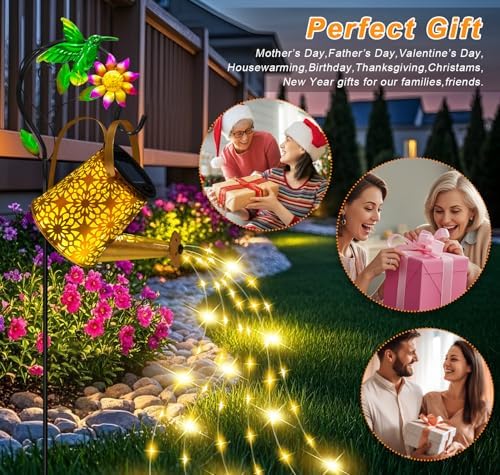 Solar Garden Lights Outdoor Decor, Hummingbird Watering Can Waterproof - Image 6