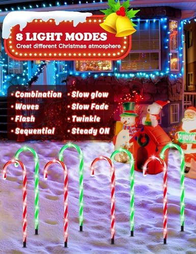 ZHAHA Solar Christmas Pathway Lights Outdoor Decorations, Solar Candy Cane Lights for Yard Patio Garden Walkway with 8 Light Mode, Remote, Timer, 48 LED, Upgraded Christmas Outdoor Decorations, 8 Pack - Image 3