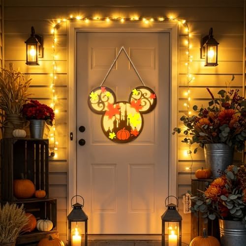 Fall Wreath Mouse Pumpkin Lantern Thanksgiving Door Hanging Sign with Light - Image 6