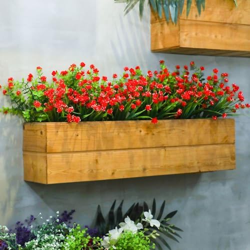 WILLBOND 12 Bundles Artificial Flowers Outdoor, UV Resistant Faux Artificial Plants Shrubs Plastic Flower Bulk for Hanging Planter Porch Window Home Spring Summer Decor(Red) - Image 4