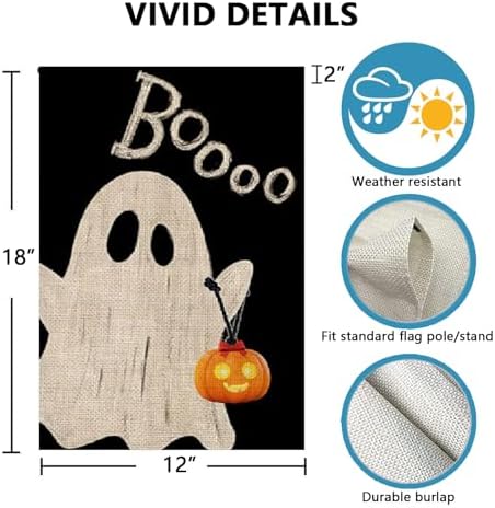 Halloween Boo Garden Flag 12x18 Inche Double Sided, Scary Spooky Dog Ghost Bat Pumpkins Autumn Fall Burlap Garden Flags for Halloween Themed Party Farmhouse Holiday Seasonal Decor Yard Sign - Image 5