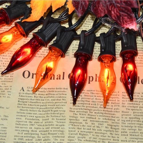 27.78 FT Halloween Ligths, C7 Clear Orange and Purple Flickering Flame String Lights Outdoor, E12 Screw Base, Flame String Lights for Fall Decor Halloween Decorations Outdoor Indoor Home Patio Party - Image 2